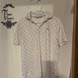 Men’s Black Clover Live Lucky Brand White with Black Print  Golf Shirt- Size M